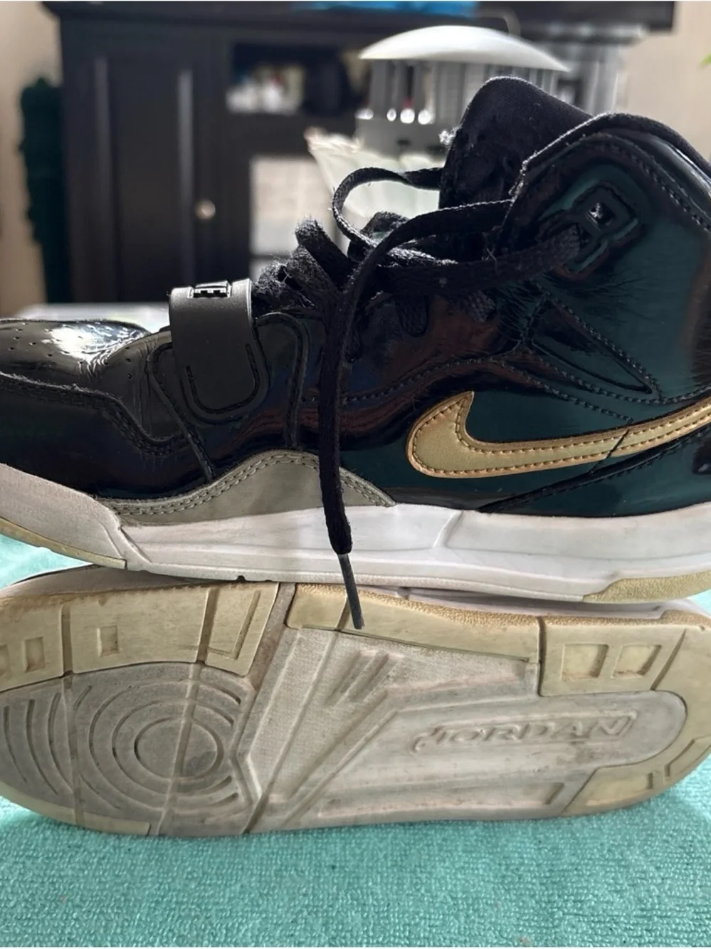 Nike Kids' High-Top Sneaker - Black with Gold Swoosh